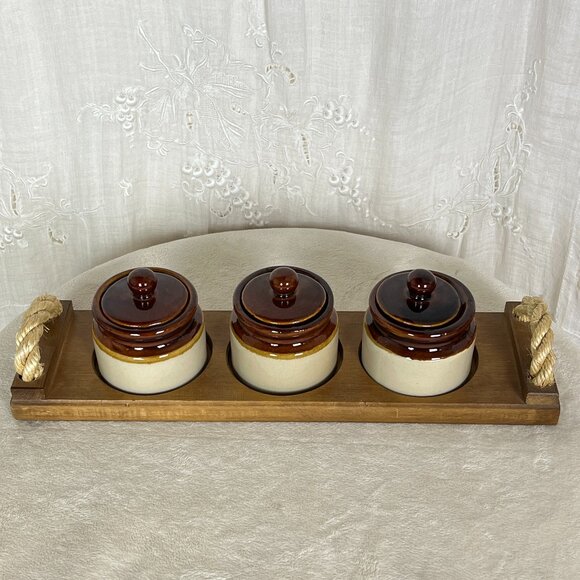 Armbee San Francisco Mini-Crock Pots Lidded With Wooden Carrier - Picture 6 of 9